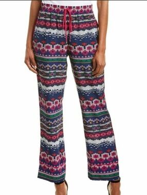 Trina Turk Multicolor Patterned Silk Navy & Pink Size L